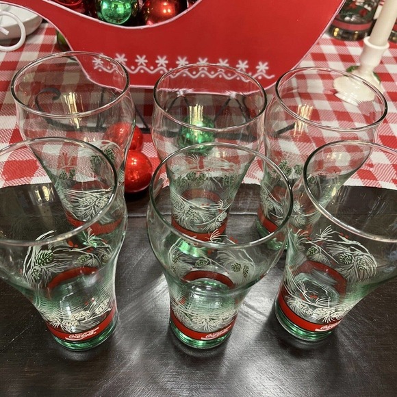 Coca-Cola Christmas Georgia Vinatage Green Glass Pine Cones Set Of 6 - Picture 6 of 7